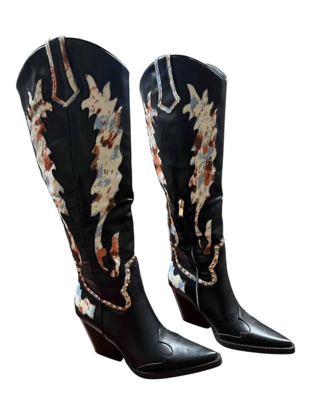 Women’s Dumas Cow Print Western Knee-High Boots appliqué